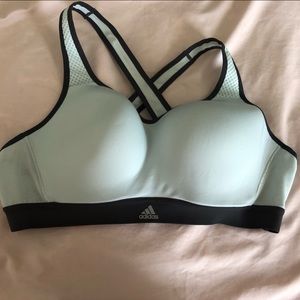 Adidas XL sports bra with cross back.  Cool light green color with black.